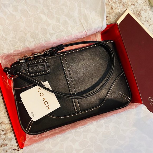 Coach Handbags - NWT Coach Black Leather Wristlet, New In Box